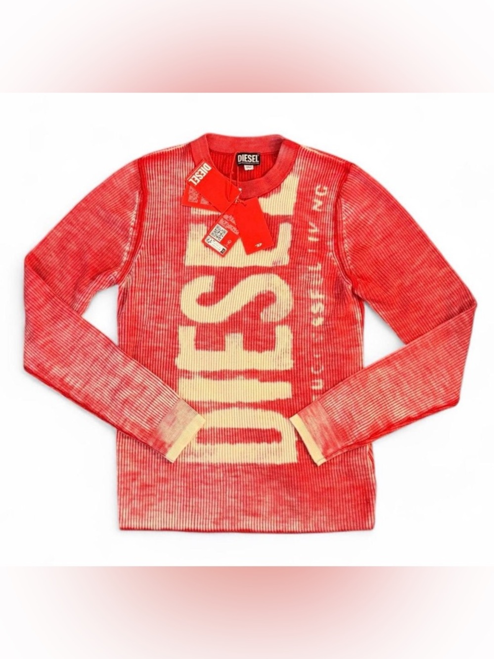 Diesel Red and Cream Logo Crewneck Sweater